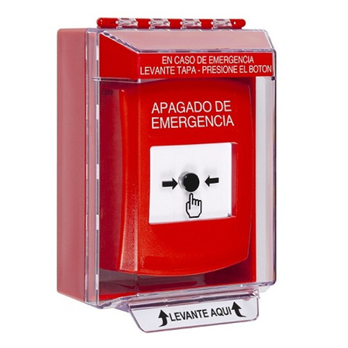 GLR071PO-ES STI Red Indoor/Outdoor Low Profile Surface Mount Key-to-Reset Push Button with EMERGENCY POWER OFF Label Spanish