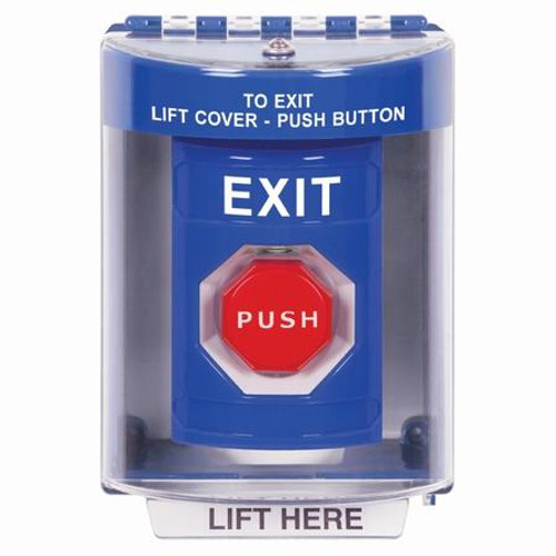SS2472XT-EN STI Blue Indoor/Outdoor Surface Key-to-Reset (Illuminated) Stopper Station with EXIT Label English