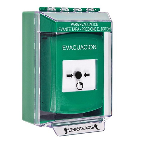 GLR171EV-ES STI Green Indoor/Outdoor Low Profile Surface Mount Key-to-Reset Push Button with EVACUATION Label Spanish