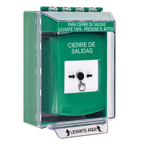 GLR171LD-ES STI Green Indoor/Outdoor Low Profile Surface Mount Key-to-Reset Push Button with LOCKDOWN Label Spanish