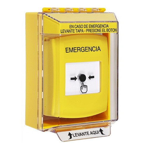 GLR271EM-ES STI Yellow Indoor/Outdoor Low Profile Surface Mount Key-to-Reset Push Button with EMERGENCY Label Spanish