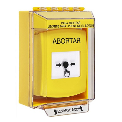 GLR271AB-ES STI Yellow Indoor/Outdoor Low Profile Surface Mount Key-to-Reset Push Button with ABORT Label Spanish