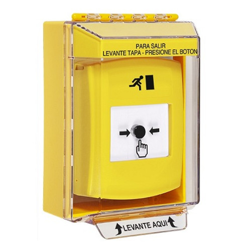 GLR271RM-ES STI Yellow Indoor/Outdoor Low Profile Surface Mount Key-to-Reset Push Button with Running Man Icon Spanish