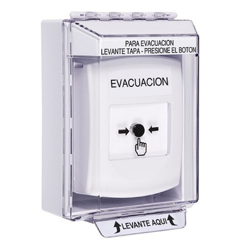 GLR371EV-ES STI White Indoor/Outdoor Low Profile Surface Mount Key-to-Reset Push Button with EVACUATION Label Spanish