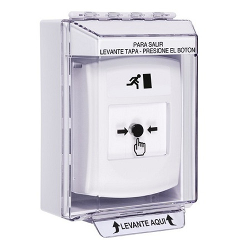 GLR371RM-ES STI White Indoor/Outdoor Low Profile Surface Mount Key-to-Reset Push Button with Running Man Icon Spanish