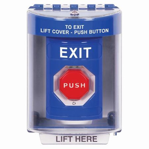 SS2479XT-EN STI Blue Indoor/Outdoor Surface Turn-to-Reset (Illuminated) Stopper Station with EXIT Label English