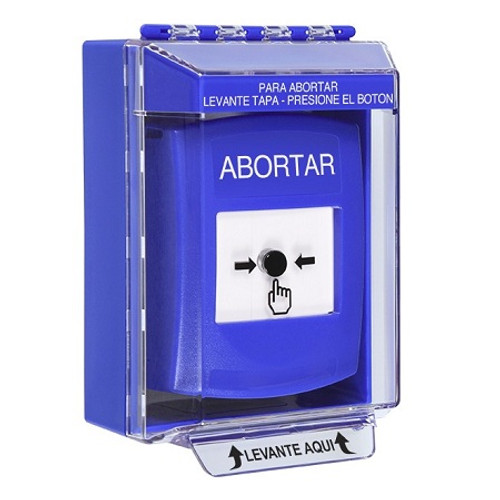 GLR481AB-ES STI Blue Indoor/Outdoor Low Profile Surface Mount w/ Sound Key-to-Reset Push Button with ABORT Label Spanish