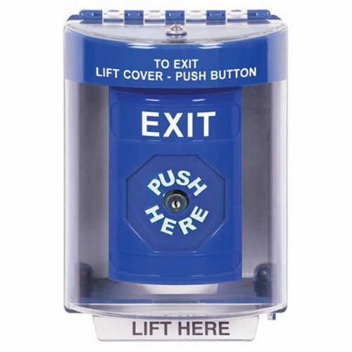 SS2480XT-EN STI Blue Indoor/Outdoor Surface w/ Horn Key-to-Reset Stopper Station with EXIT Label English