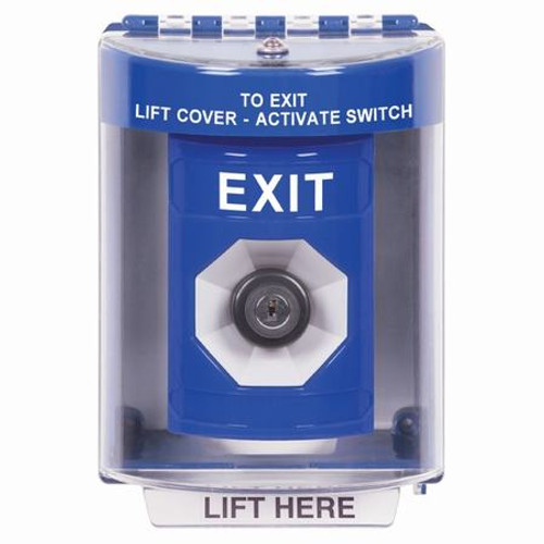SS2483XT-EN STI Blue Indoor/Outdoor Surface w/ Horn Key-to-Activate Stopper Station with EXIT Label English