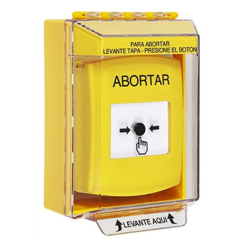 GLR281AB-ES STI Yellow Indoor/Outdoor Low Profile Surface Mount w/ Sound Key-to-Reset Push Button with ABORT Label Spanish
