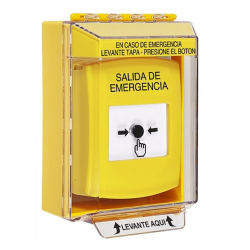 GLR281EX-ES STI Yellow Indoor/Outdoor Low Profile Surface Mount w/ Sound Key-to-Reset Push Button with EMERGENCY EXIT Label Spanish