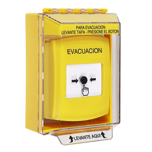 GLR281EV-ES STI Yellow Indoor/Outdoor Low Profile Surface Mount w/ Sound Key-to-Reset Push Button with EVACUATION Label Spanish