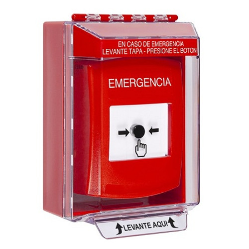 GLR081EM-ES STI Red Indoor/Outdoor Low Profile Surface Mount w/ Sound Key-to-Reset Push Button with EMERGENCY Label Spanish