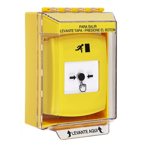 GLR281RM-ES STI Yellow Indoor/Outdoor Low Profile Surface Mount w/ Sound Key-to-Reset Push Button with Running Man Icon Spanish