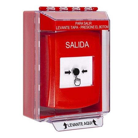 GLR081XT-ES STI Red Indoor/Outdoor Low Profile Surface Mount w/ Sound Key-to-Reset Push Button with EXIT Label Spanish