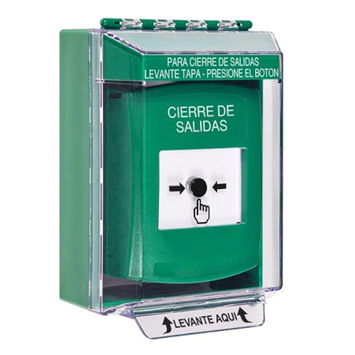 GLR181LD-ES STI Green Indoor/Outdoor Low Profile Surface Mount w/ Sound Key-to-Reset Push Button with LOCKDOWN Label Spanish