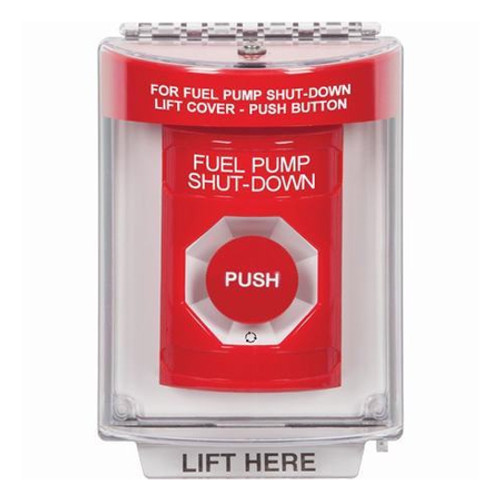 SS2031PS-EN STI Red Indoor/Outdoor Flush Turn-to-Reset Stopper Station with FUEL PUMP SHUT DOWN Label English