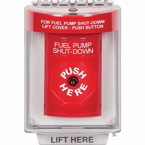 SS2030PS-EN STI Red Indoor/Outdoor Flush Key-to-Reset Stopper Station with FUEL PUMP SHUT DOWN Label English