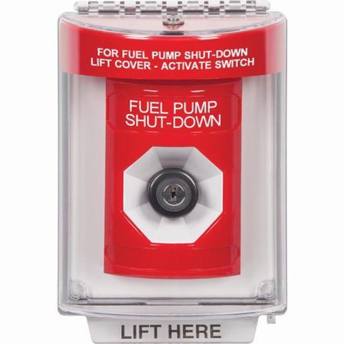 SS2033PS-EN STI Red Indoor/Outdoor Flush Key-to-Activate Stopper Station with FUEL PUMP SHUT DOWN Label English