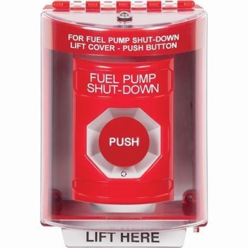 SS2071PS-EN STI Red Indoor/Outdoor Surface Turn-to-Reset Stopper Station with FUEL PUMP SHUT DOWN Label English