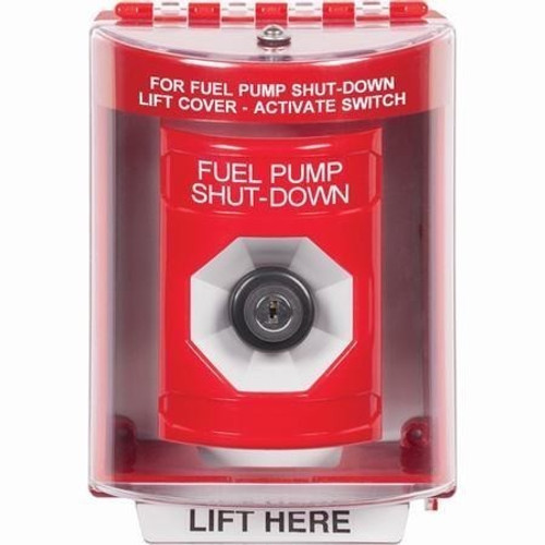 SS2073PS-EN STI Red Indoor/Outdoor Surface Key-to-Activate Stopper Station with FUEL PUMP SHUT DOWN Label English