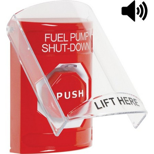 SS20A2PS-EN STI Red Indoor Only Flush or Surface w/ Horn Key-to-Reset (Illuminated) Stopper Station with FUEL PUMP SHUT DOWN Label English