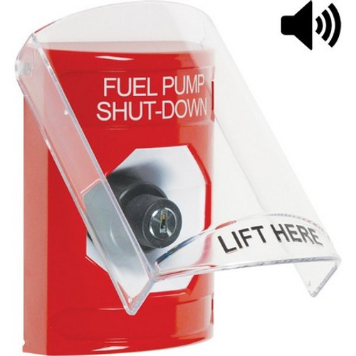 SS20A3PS-EN STI Red Indoor Only Flush or Surface w/ Horn Key-to-Activate Stopper Station with FUEL PUMP SHUT DOWN Label English