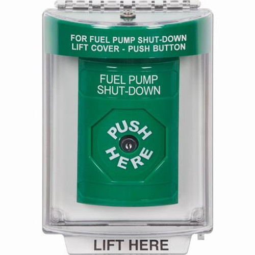 SS2130PS-EN STI Green Indoor/Outdoor Flush Key-to-Reset Stopper Station with FUEL PUMP SHUT DOWN Label English