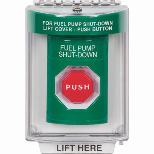 SS2135PS-EN STI Green Indoor/Outdoor Flush Momentary (Illuminated) Stopper Station with FUEL PUMP SHUT DOWN Label English