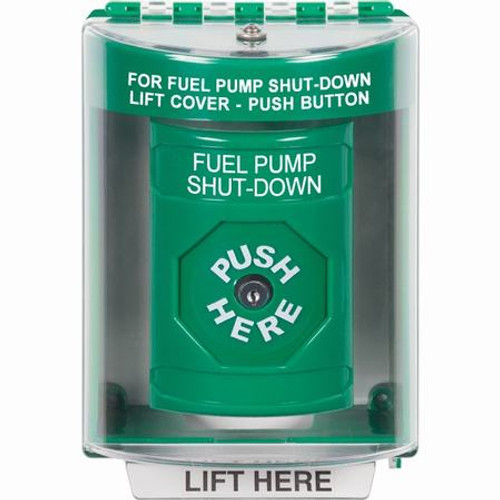 SS2170PS-EN STI Green Indoor/Outdoor Surface Key-to-Reset Stopper Station with FUEL PUMP SHUT DOWN Label English