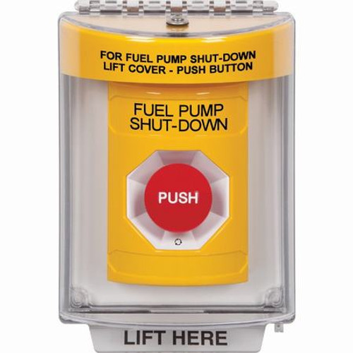 SS2231PS-EN STI Yellow Indoor/Outdoor Flush Turn-to-Reset Stopper Station with FUEL PUMP SHUT DOWN Label English