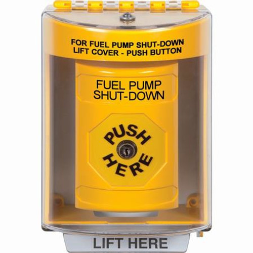 SS2270PS-EN STI Yellow Indoor/Outdoor Surface Key-to-Reset Stopper Station with FUEL PUMP SHUT DOWN Label English