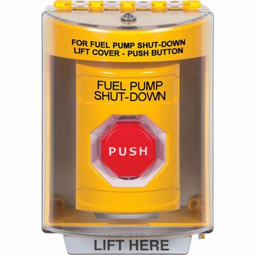 SS2275PS-EN STI Yellow Indoor/Outdoor Surface Momentary (Illuminated) Stopper Station with FUEL PUMP SHUT DOWN Label English