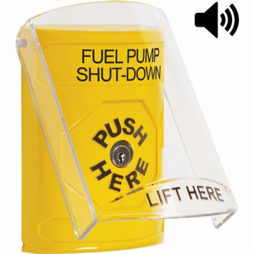 SS22A0PS-EN STI Yellow Indoor Only Flush or Surface w/ Horn Key-to-Reset Stopper Station with FUEL PUMP SHUT DOWN Label English