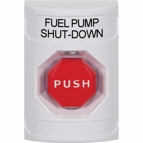 SS2302PS-EN STI White No Cover Key-to-Reset (Illuminated) Stopper Station with FUEL PUMP SHUT DOWN Label English