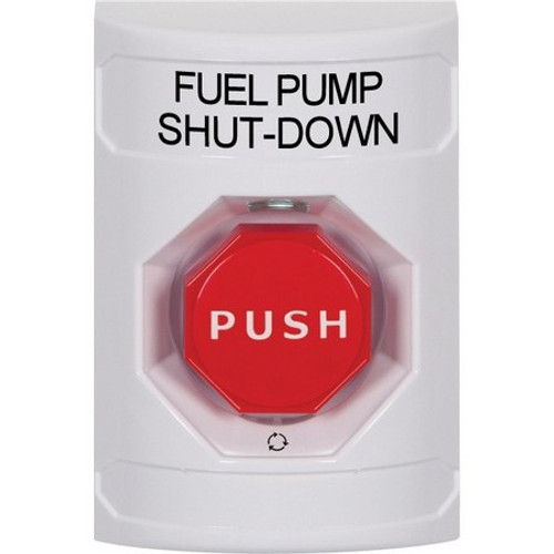 SS2309PS-EN STI White No Cover Turn-to-Reset (Illuminated) Stopper Station with FUEL PUMP SHUT DOWN Label English