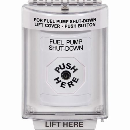 SS2330PS-EN STI White Indoor/Outdoor Flush Key-to-Reset Stopper Station with FUEL PUMP SHUT DOWN Label English