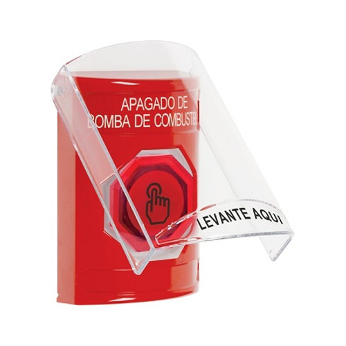 SS2027PS-ES STI Red Indoor Only Flush or Surface Weather Resistant Momentary (Illuminated) with Red Lens Stopper Station with FUEL PUMP SHUT DOWN Label Spanish