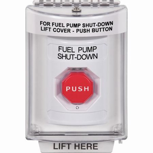 SS2339PS-EN STI White Indoor/Outdoor Flush Turn-to-Reset (Illuminated) Stopper Station with FUEL PUMP SHUT DOWN Label English