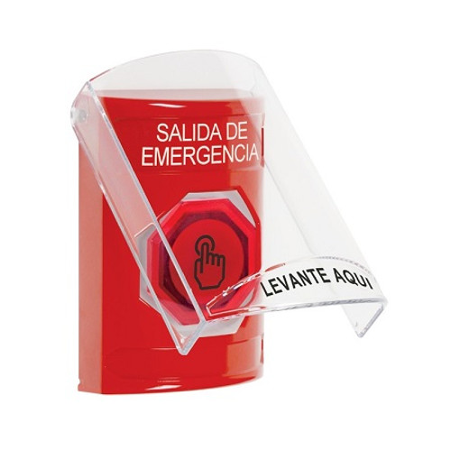 SS20A6EX-ES STI Red Indoor Only Flush or Surface w/ Horn Momentary (Illuminated) with Red Lens Stopper Station with EMERGENCY EXIT Label Spanish