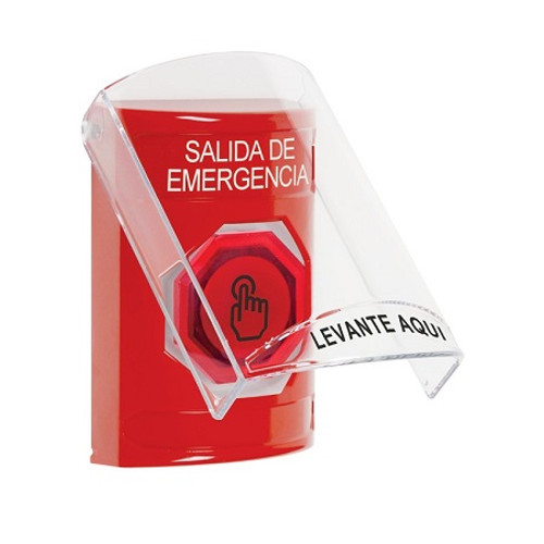 SS20A7EX-ES STI Red Indoor Only Flush or Surface w/ Horn Weather Resistant Momentary (Illuminated) with Red Lens Stopper Station with EMERGENCY EXIT Label Spanish