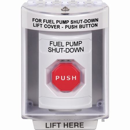 SS2372PS-EN STI White Indoor/Outdoor Surface Key-to-Reset (Illuminated) Stopper Station with FUEL PUMP SHUT DOWN Label English