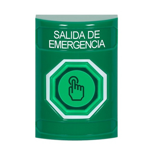 SS2107EX-ES STI Green No Cover Weather Resistant Momentary (Illuminated) with Green Lens Stopper Station with EMERGENCY EXIT Label Spanish