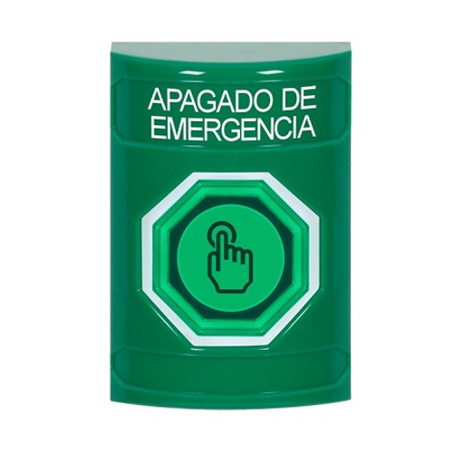 SS2107PO-ES STI Green No Cover Weather Resistant Momentary (Illuminated) with Green Lens Stopper Station with EMERGENCY POWER OFF Label Spanish