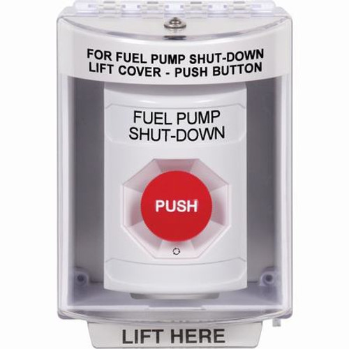 SS2381PS-EN STI White Indoor/Outdoor Surface w/ Horn Turn-to-Reset Stopper Station with FUEL PUMP SHUT DOWN Label English