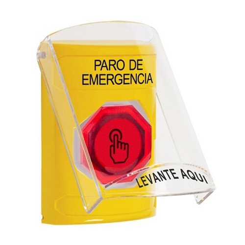 SS2226ES-ES STI Yellow Indoor Only Flush or Surface Momentary (Illuminated) with Red Lens Stopper Station with EMERGENCY STOP Label Spanish