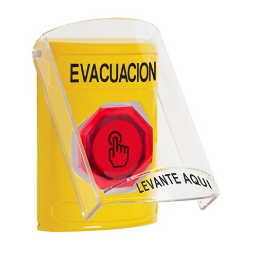 SS2226EV-ES STI Yellow Indoor Only Flush or Surface Momentary (Illuminated) with Red Lens Stopper Station with EVACUATION Label Spanish