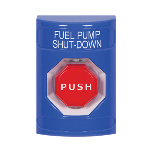 SS2402PS-EN STI Blue No Cover Key-to-Reset (Illuminated) Stopper Station with FUEL PUMP SHUT DOWN Label English