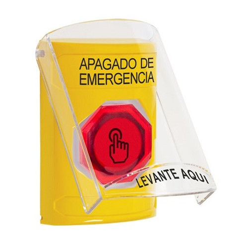 SS2226PO-ES STI Yellow Indoor Only Flush or Surface Momentary (Illuminated) with Red Lens Stopper Station with EMERGENCY POWER OFF Label Spanish