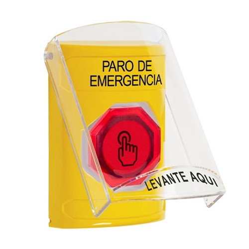 SS2227ES-ES STI Yellow Indoor Only Flush or Surface Weather Resistant Momentary (Illuminated) with Red Lens Stopper Station with EMERGENCY STOP Label Spanish
